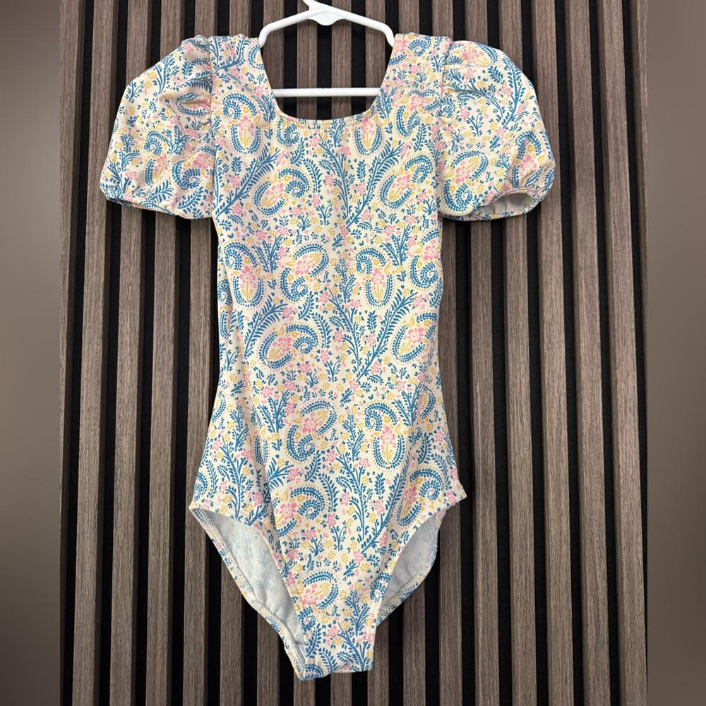Mini Boden Floral Puff Sleeve Swimsuit 6-7